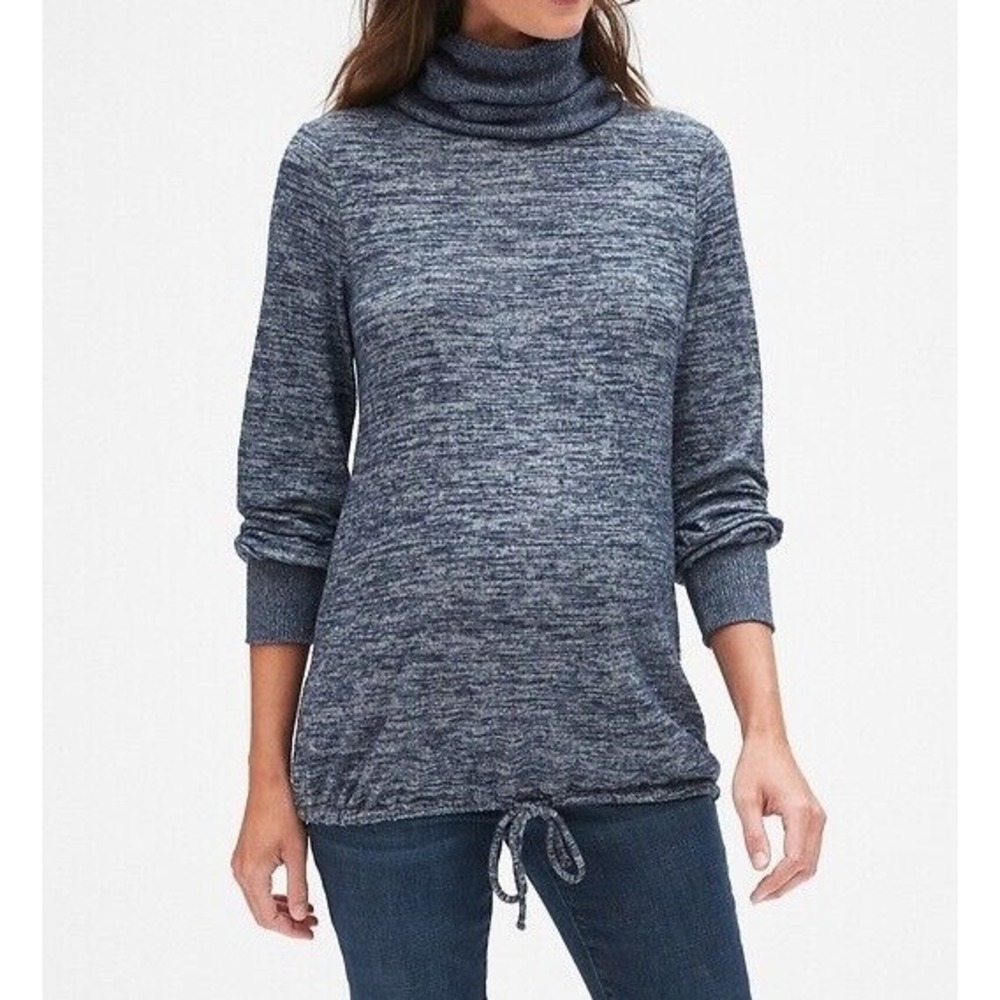 NWOT Womens Gap Maternity cowl neck soft heather‎ blue tie softspun sweater SZ M
